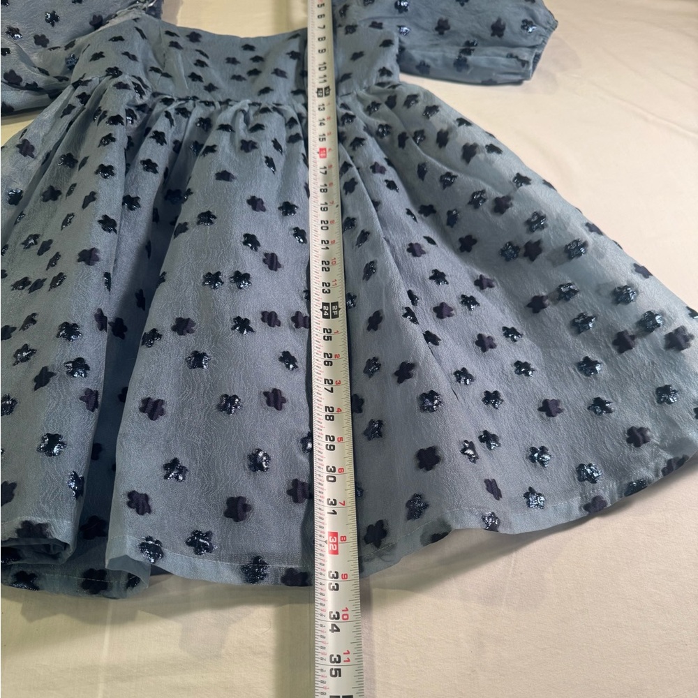 TCEC Light Blue Navy Dainty Coquette Puff Sleeve Floral Lined Mini Dress Size S - Picture 4 of 10